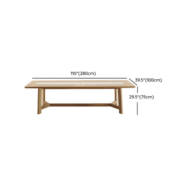 "Dimension of Teak Wood Water Resistant Dining Table Outdoor Solid Wood Patio Table in Brown - Table Only 110.2"L x 39.4"W x 29.5"H"