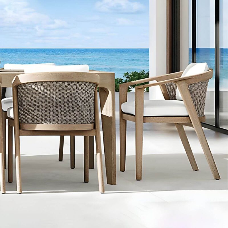 "Brown Patio Dining Table Set 1/5/7 Pcs Wood Frame Patio Dining Table and Chairs - Chair(s) Not Available 1 Light Brown"