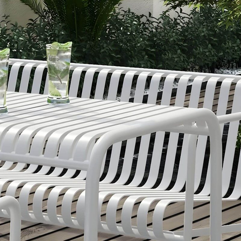 "White Metal Modern Patio Dining Table Waterproof Design without Umbrella Hole - 70.9"L x 27.6"W x 29.5"H Table Only"