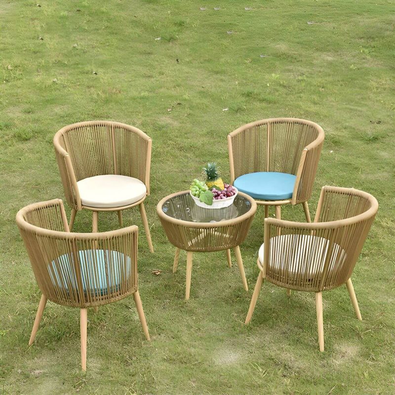 "Contemporary Patio Table Outdoor Open-air Round Bistro Table - Natural Finish Table Only"