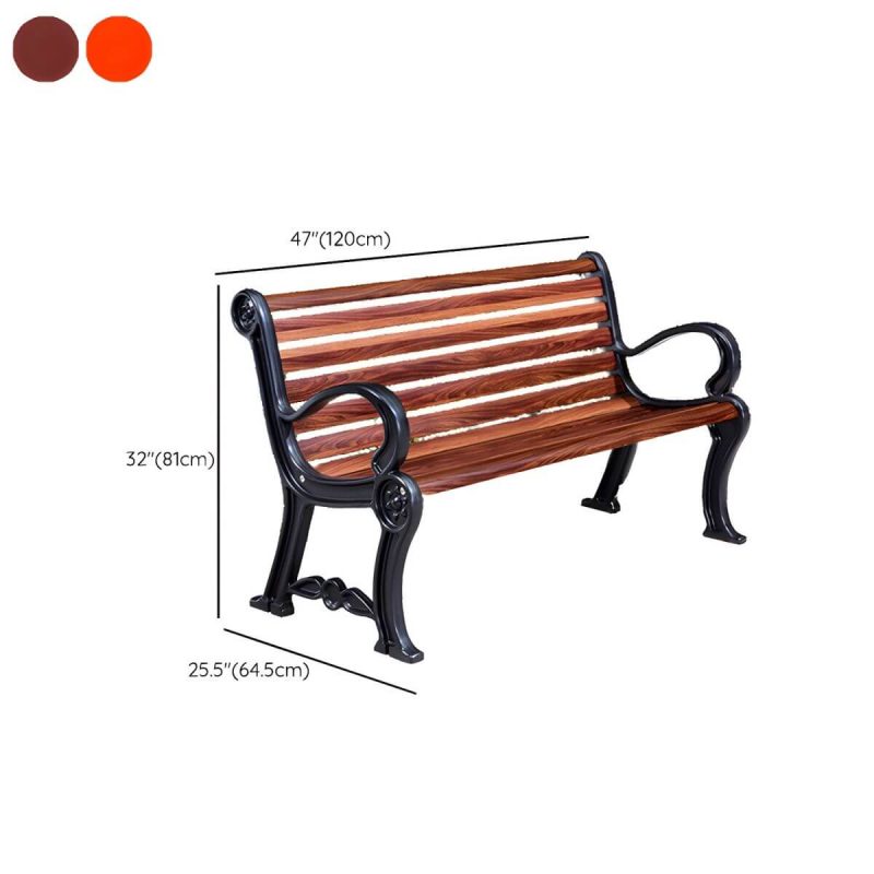 "Dimension of Wood and Metal Outdoor Bench Mid-Century Modern Outdoor Picnic Bench - 47"L x 25"W x 32"H Coffee"