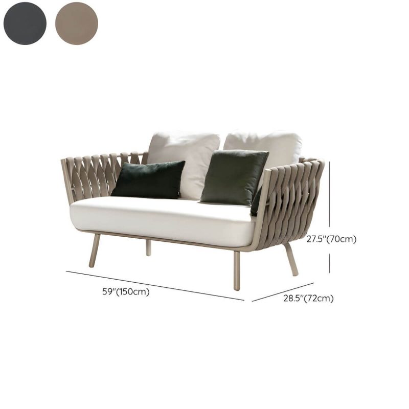 "Dimension of Gray Metal Framed Modern Sofa with White Upholstery and Cushions - Light Gray 2-Seater Sofa"