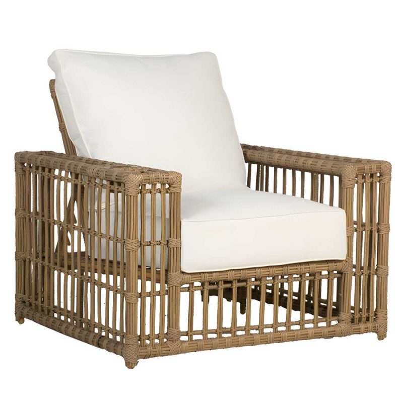 "Modern White Upholstered Wicker/Rattan Sofa with Waterproof Cushions and Pillows - 1-Seater Sofa"