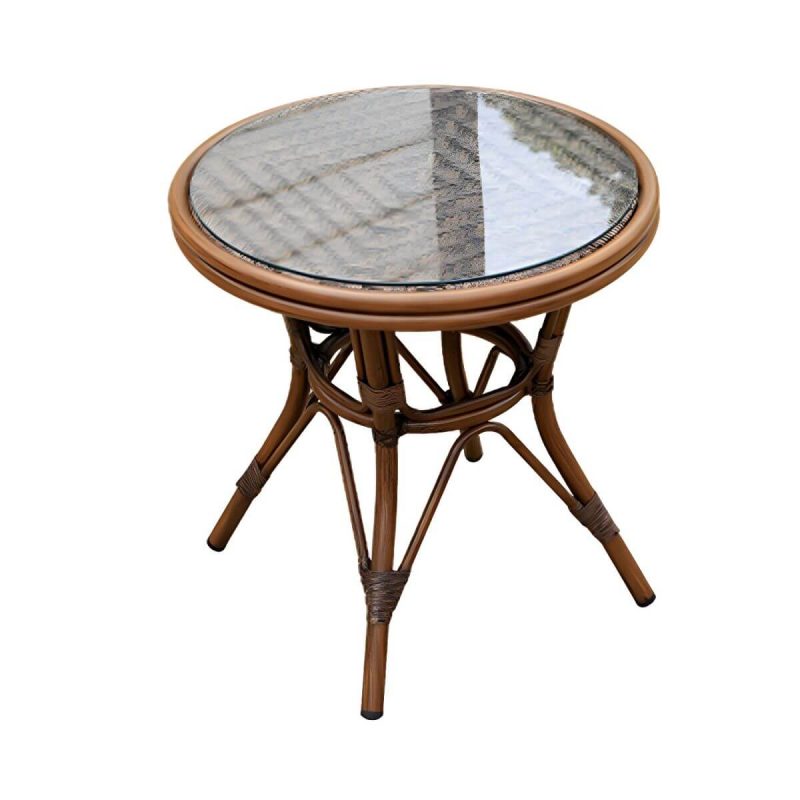 "Modern Brown Glass Top Patio Table Set Metal 4 Legs for Outdoor - Table & Chair(s) 31.5"L x 31.5"W x 28"H 4"