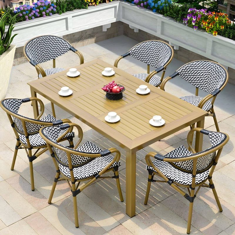 "Contemporary Aluminium Dining Table Set with Armless Chair for Courtyard - Table & Chair(s) 31.5"L x 31.5"W x 28.5"H 4"