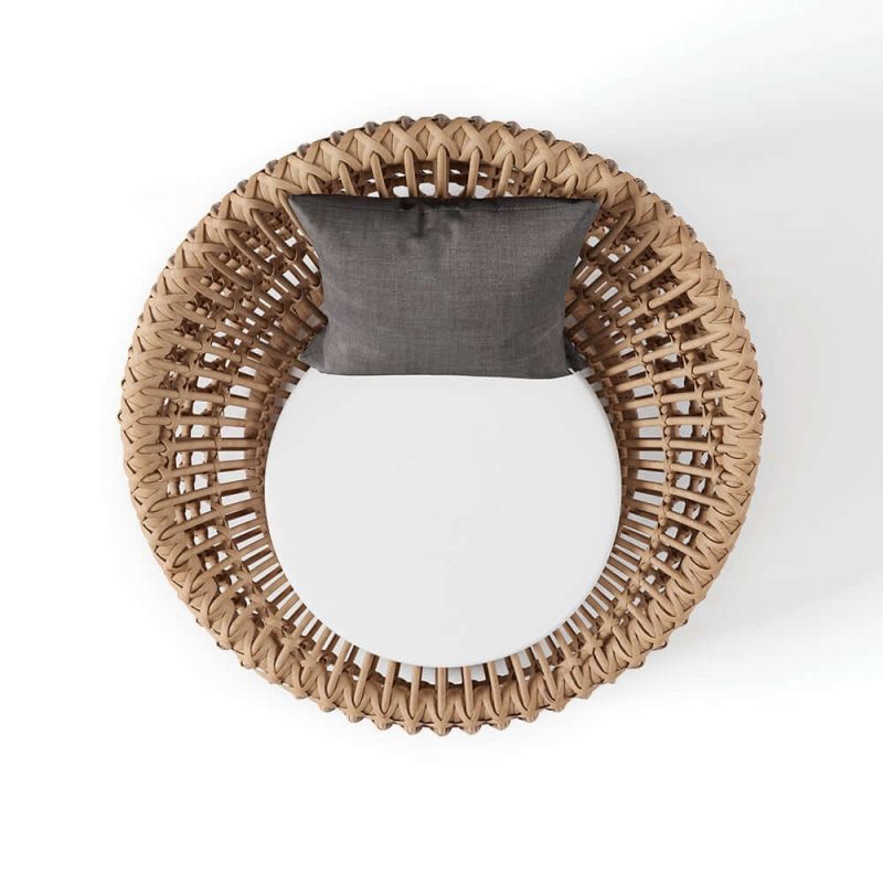 "Austen Rattan Outdoor Barrel Chair Nest Shape Sidechair with Cushion in Brown"