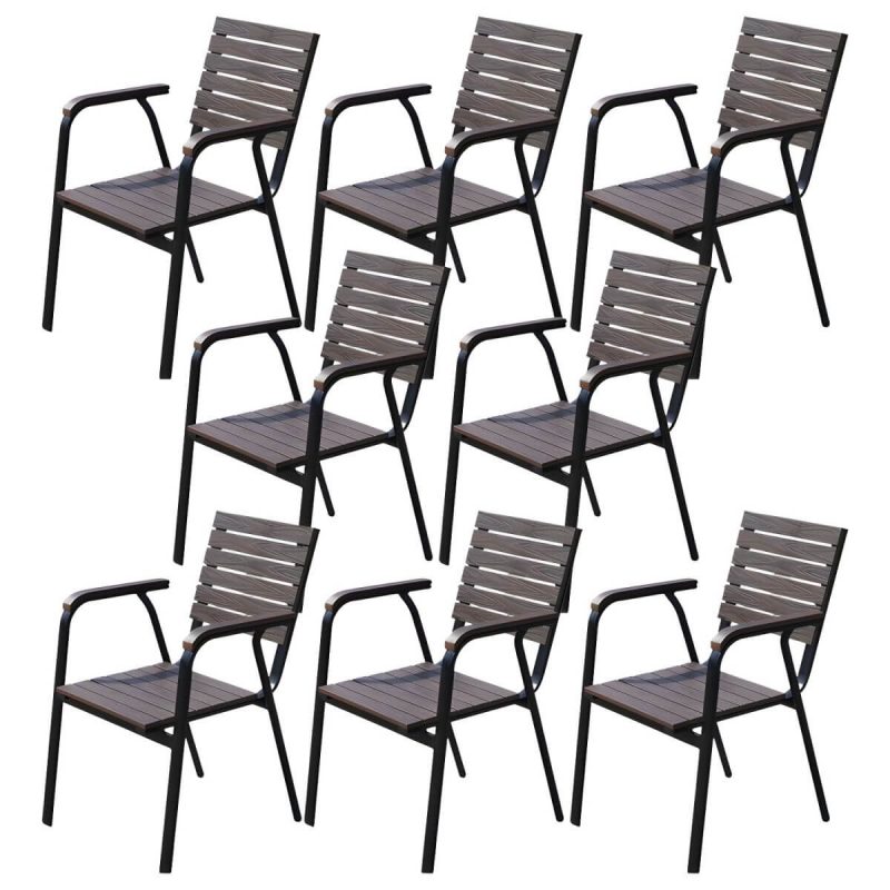 "Traditional Dining Armchair Open Back Outdoors Dining Chairs in Brown - 22"L x 22"W x 34"H 8 Piece Set"