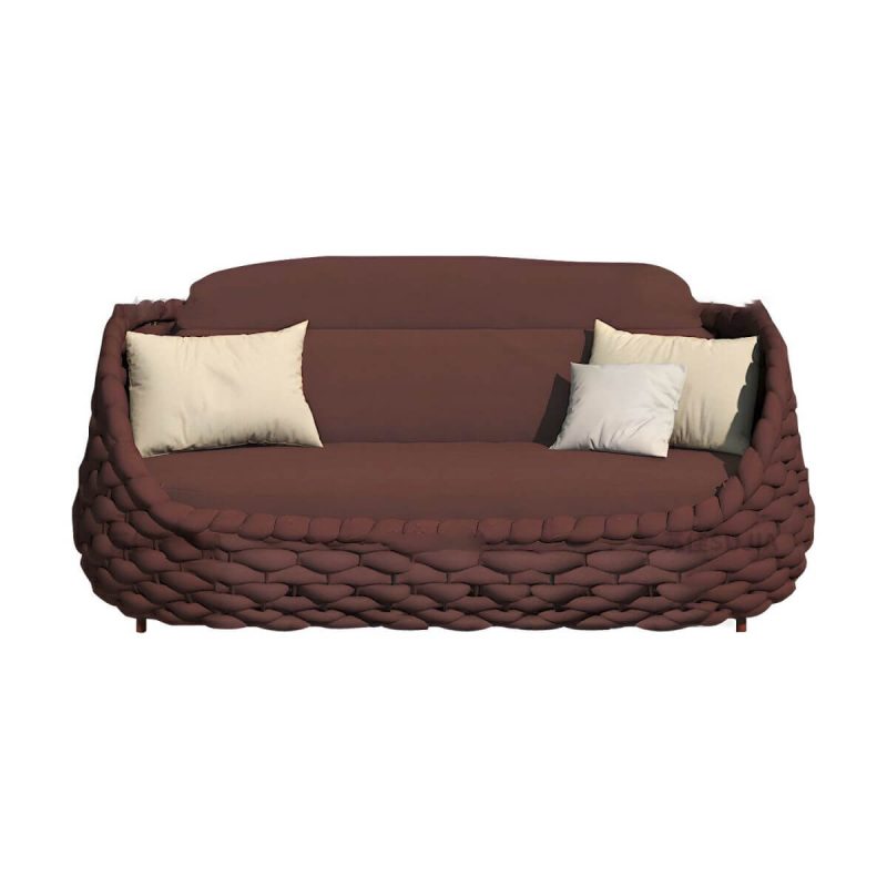 "Waterproof and Durable Modern Metal Patio Sofa with Upholstered Cushions - Red 2-Seater Sofa"