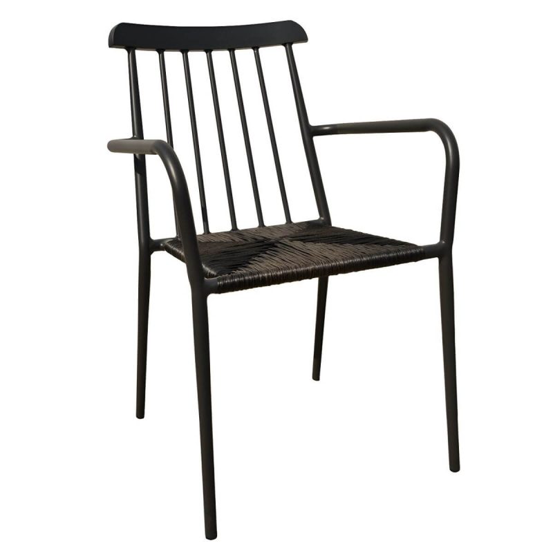 "Tropical Metal Arm Chair with Corrosion Resistant Construction for Outdoor Dining - White 6 Piece Set"
