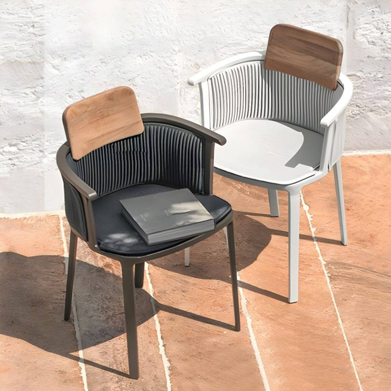 "Coastal Dining Armchair in Metal Frame with Solid Wood Back Single Chair - Black Aluminium Alloy 4 Piece Set"
