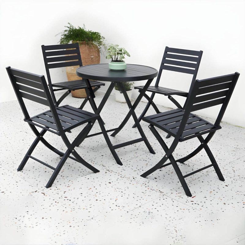 "Metal Modern Folding Patio Dining Set with Strap Back Chairs - Table & Chair(s) 27.6"L x 27.6"W x 28.5"H 4 Black"