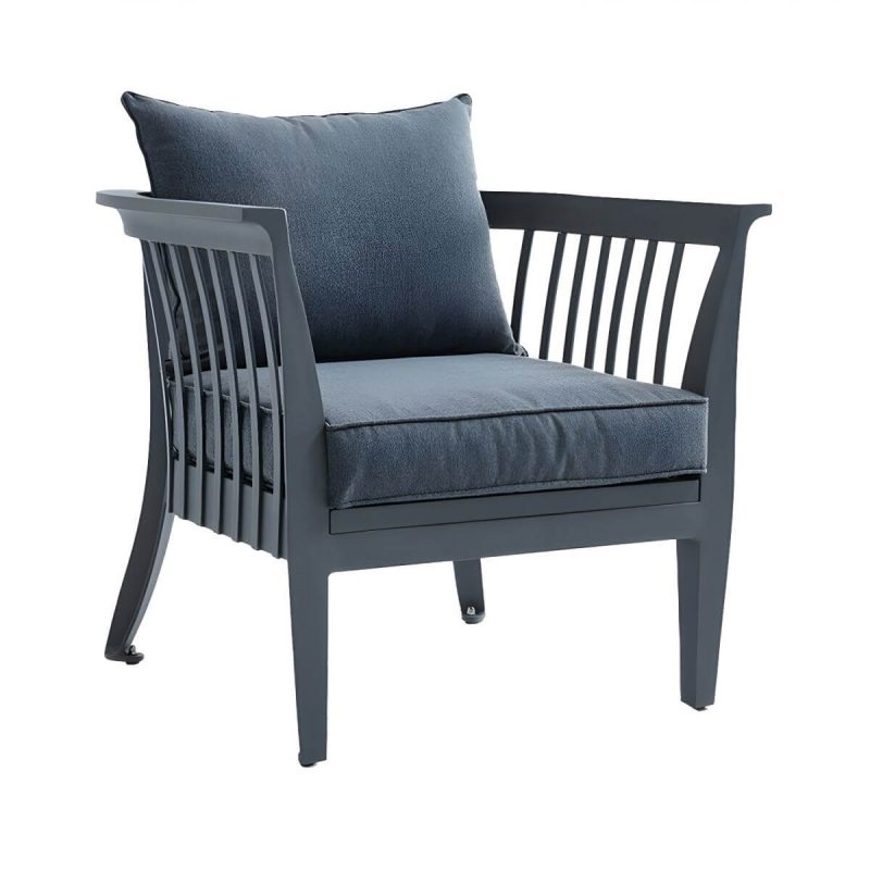 "Gray Modern Aluminum Sofa with Cushions Water Resistant for Outdoor - 1-Seater Sofa"