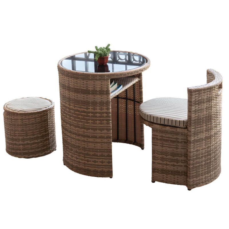 "Round Shape Dining Room Chair and Table Set with 2 Woven Chairs - Table & Chair(s) 2 Wood Color"