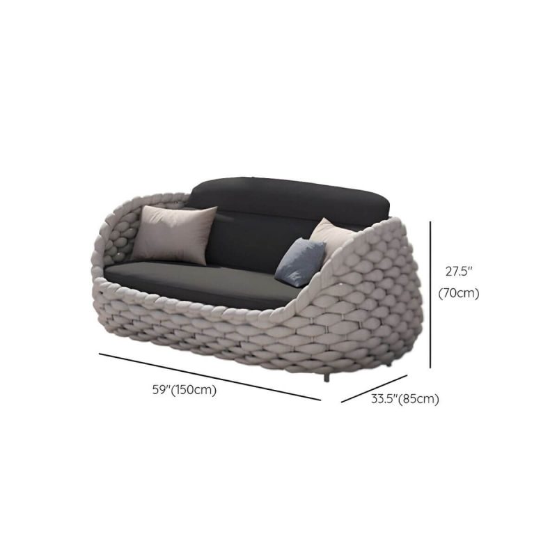 "Dimension of Tropical Outdoor Patio Sofa Fabric White Gray With Cushions Wicker/Rattan - 59"L x 33"W x 28"H"