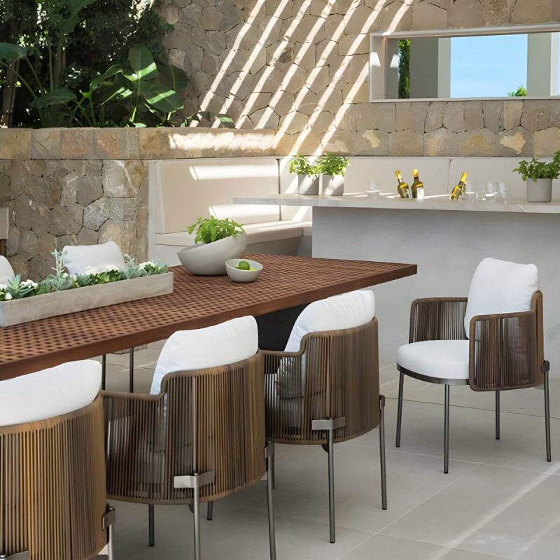 "Solid Wood Top Patio Table Contemporary Rectangle Patio Table - 118"L x 35"W x 29"H Rectangular Table Only"