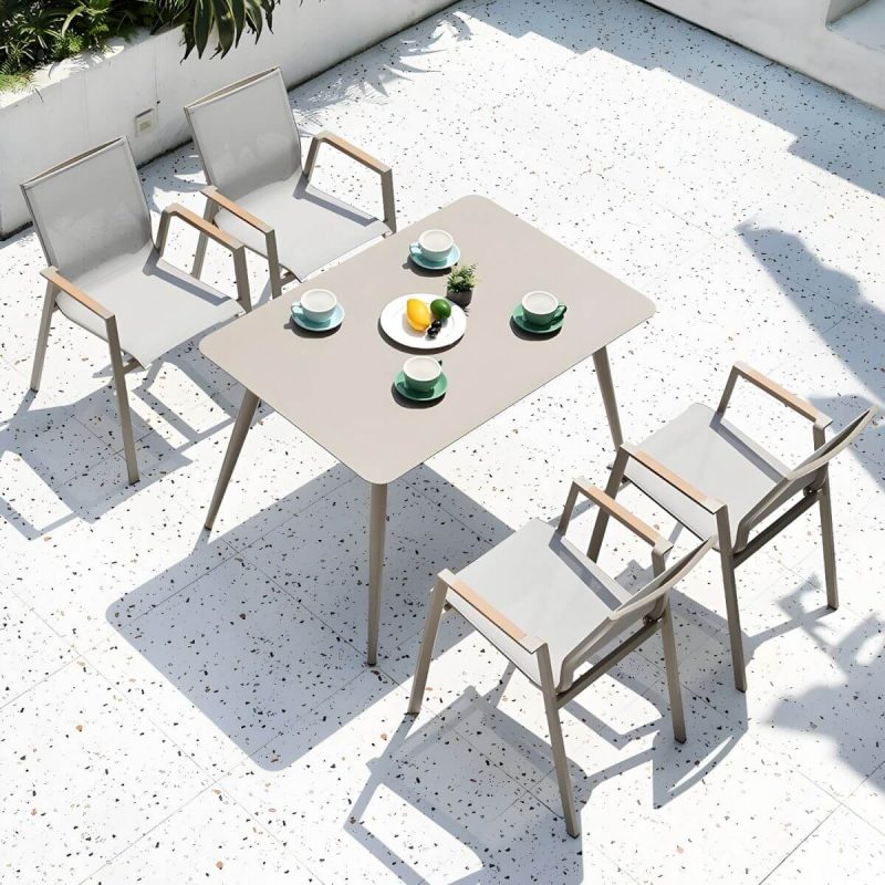 "Gray Modern Metal Dining Room Chair and Table Set with Chairs - Table & Chair(s) 46"L x 31"W x 29"H 4 Champagne"