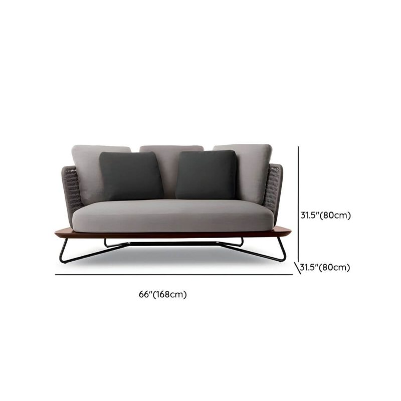 "Dimension of Brown Upholstered Wicker/Rattan Modern Sofa with UV and Water Resistant Cushions and Pillows - 2-Seater Sofa"