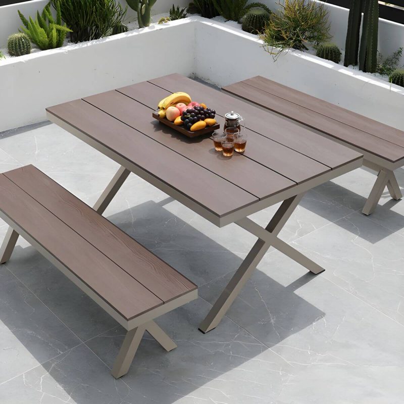"Traditional Patio Table Wood Top Metal Frame Water Resistant Patio Table - 63"L x 35.4"W x 29.5"H Table Only"