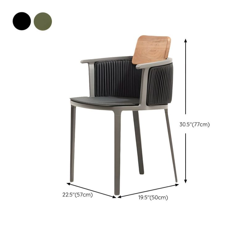 "Dimension of Coastal Dining Armchair in Metal Frame with Solid Wood Back Single Chair - Black Aluminium Alloy 1 Piece"