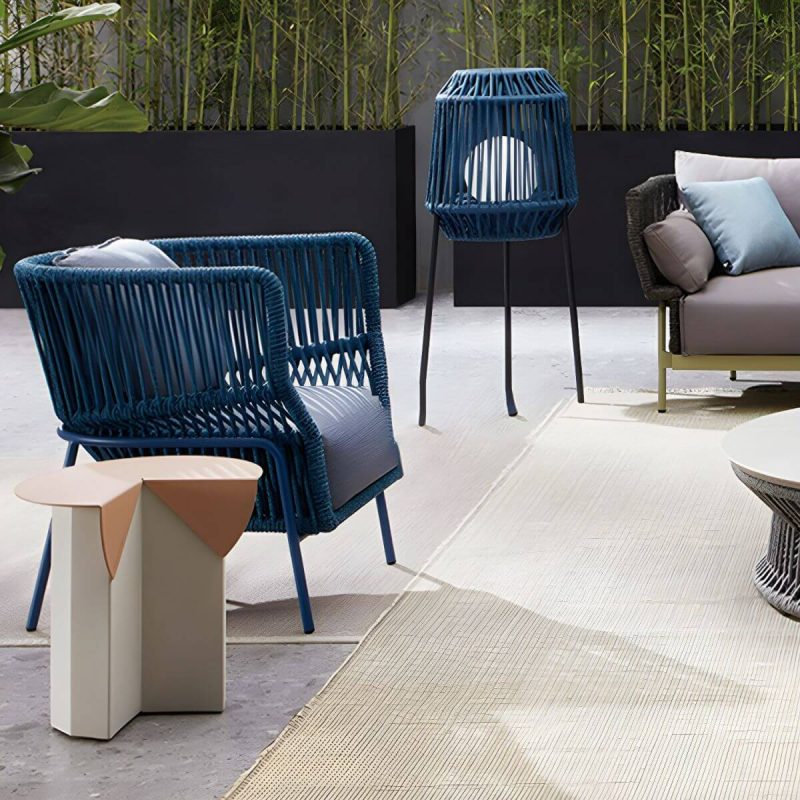 "Water Resistant Modern Upholstered Patio Metal Sofa with Cushions and Pillows - 1-Seater Sofa"