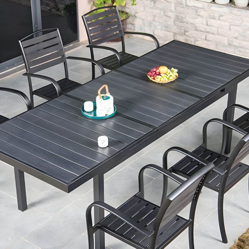 "Black Wooden Patio Table Contemporary Style in Rectangular Shape - Table Only"
