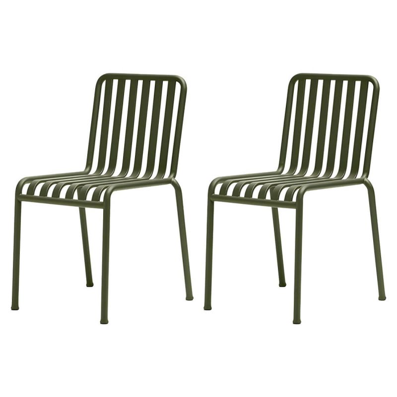 "Modern Metal Outdoor Bistro Chairs Open Back Dining Chairs in Green - 22"L x 19"W x 31"H 2 Piece Set"