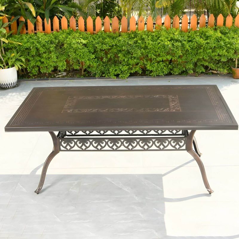 "Modern Aluminum Patio Dining Table with Non-Foldable Rectangular Metal Top - Table Only 47"L x 31"W x 29"H"