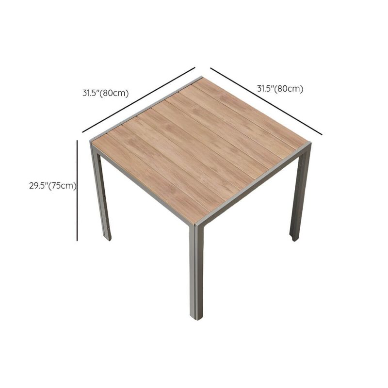 "Dimension of Modern Wood Patio Dining Table with Aluminum Frame in Gray Color - Table Only 31.5"L x 31.5"W x 29.5"H Natural Finish Square"