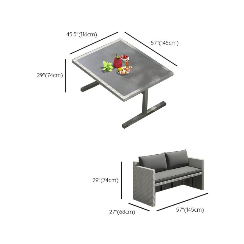 "Dimension of Modern UV Resistant White Patio Dining Set with Upholstered Chairs and Removable Cushions - Desk with 2 Chairs 57"L x 46"W x 29"H Stone Grey"