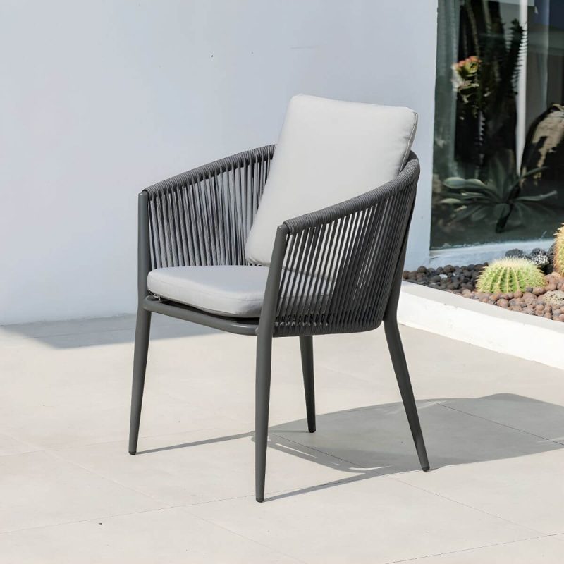 "Contemporary Dining Table Set with Woven Chairs for Courtyard - Table & Chair(s) 240 x 90 x 74 cm 6"