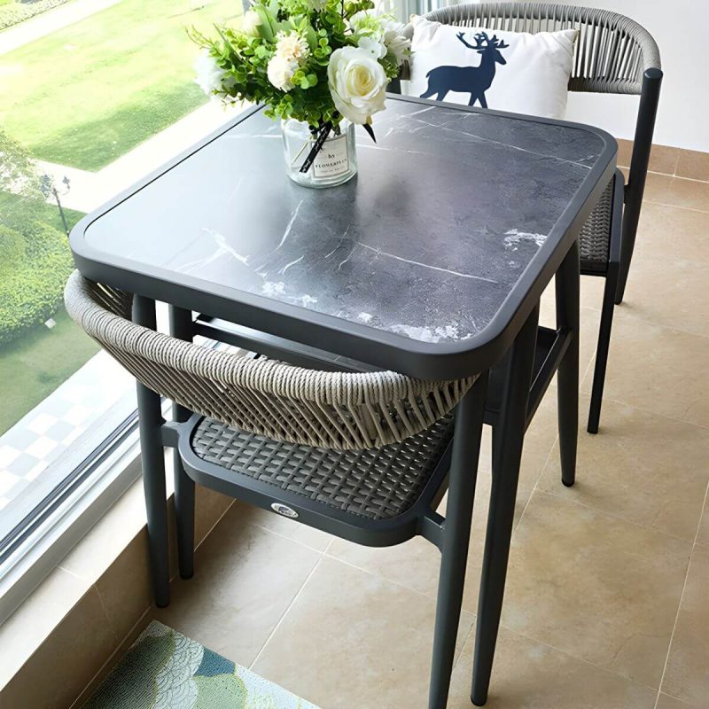 "Modern Style Dining Set Square Metal 1/3 Pcs Dining Table Set - Table & Chair(s) 23.6"L x 23.6"W x 29.5"H 2 Black"