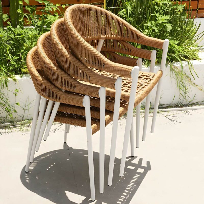"Elegant Weatherproof White Metal Patio Dining Set with Stackable Chairs - Table & Chair(s) 47"L x 28"W x 28"H 6"