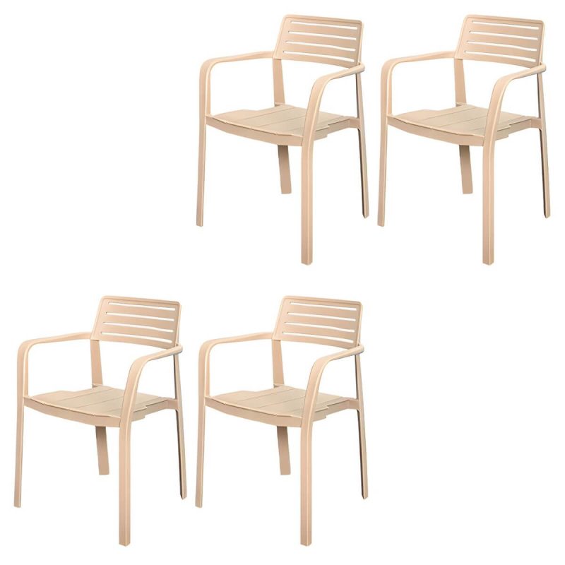 "Metal Dining Side Chair Stacking Outdoor Bistro Chairs with Arm - 4 Piece Set"