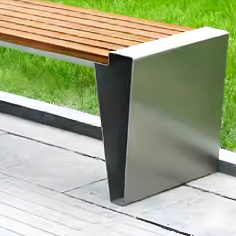 "Modern Garden Bench with Stainless Steel Frame and Waterproof Wood Seating - 61"L x 18"W x 17"H"
