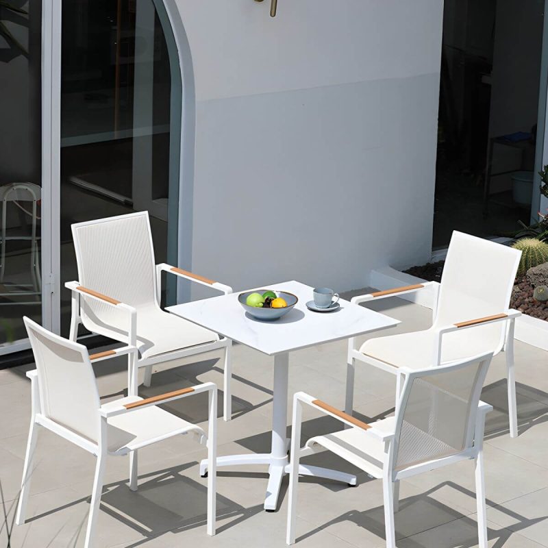 "2-Seater Patio Table with UV Resistant Contemporary Bistro Table - Table Only Natural/ White 27.6"L x 27.6"W x 29.5"H Round"