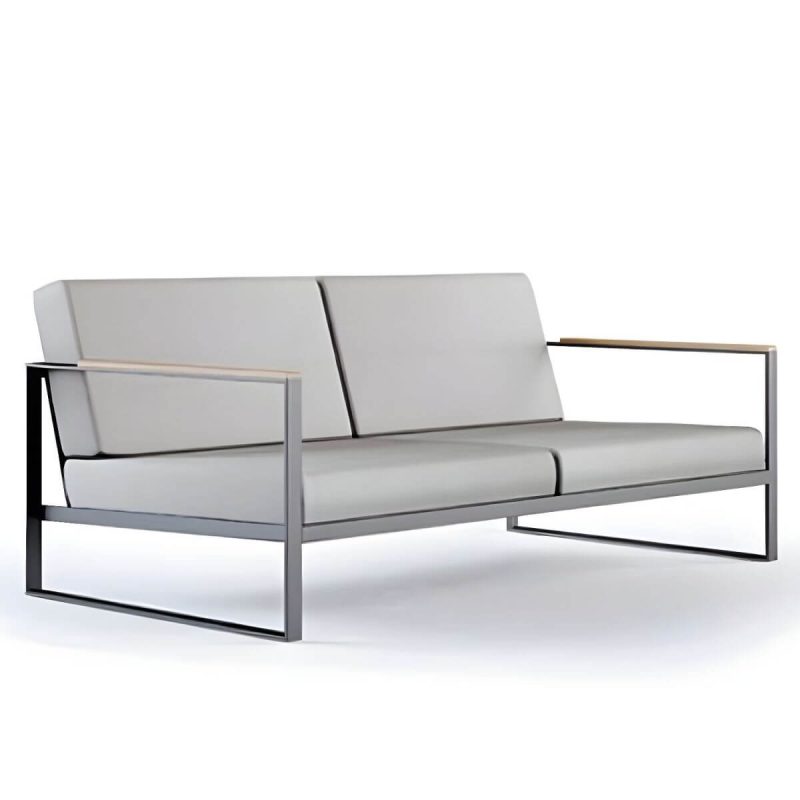 "Black Metal Patio Sofa Symmetrical with Cushions for Outdoor - 2-Seater Sofa"
