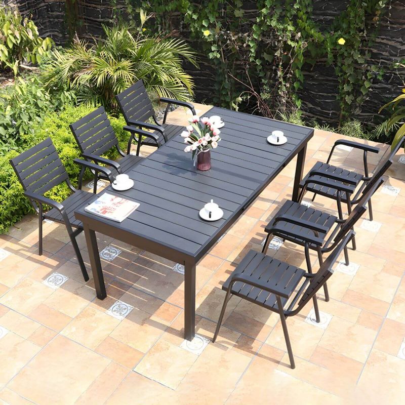 "Black Wooden Patio Table Contemporary Style in Rectangular Shape - Table Only"