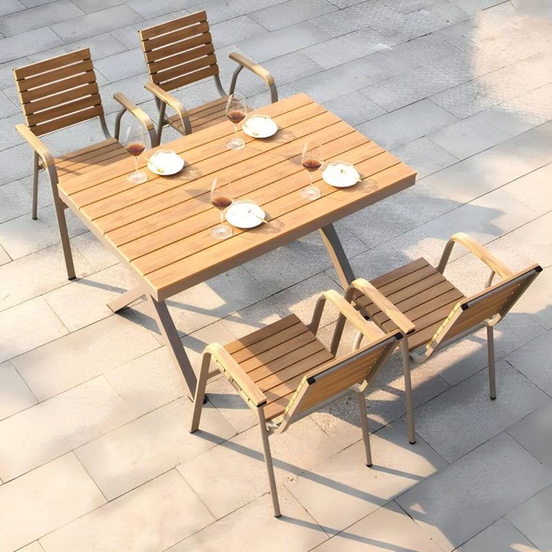 "Contemporary Style Wood Natural Patio Table Rectangle Shape for Outdoor - Table Only 70.9"L x 35.4"W x 29.5"H Natural Finish"