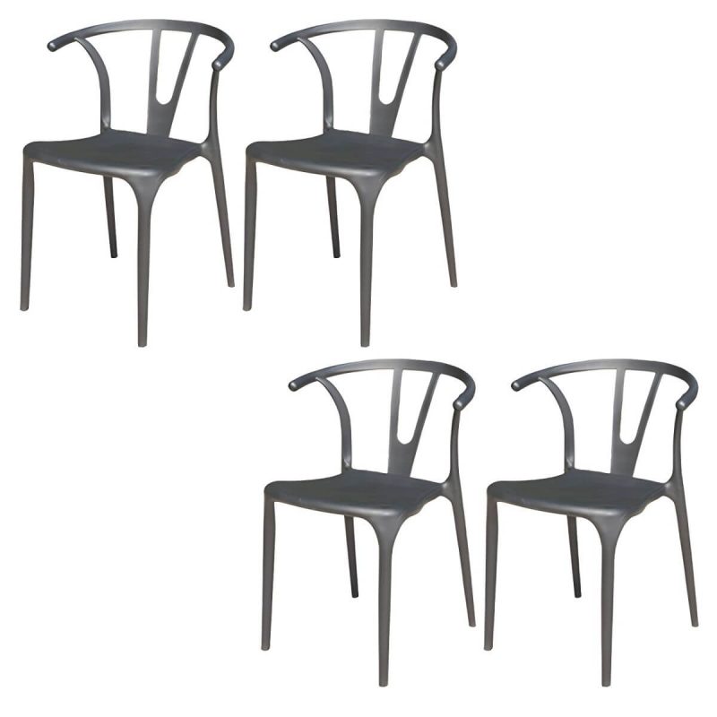 "Stacking Dining Armchair Contemporary Plastic Patio Arm Chair - 15"L x 19"W x 30"H 4 Piece Set"
