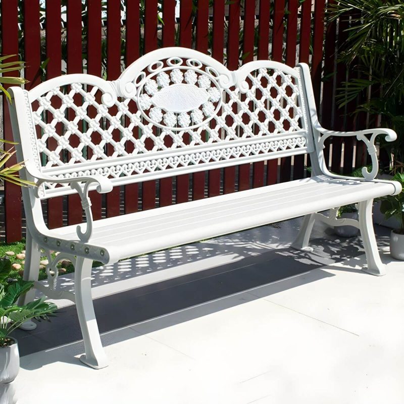 "Contemporary Accent Bench with Legs Water Resistant for Outdoor - White 59"L x 24"W x 34"H"