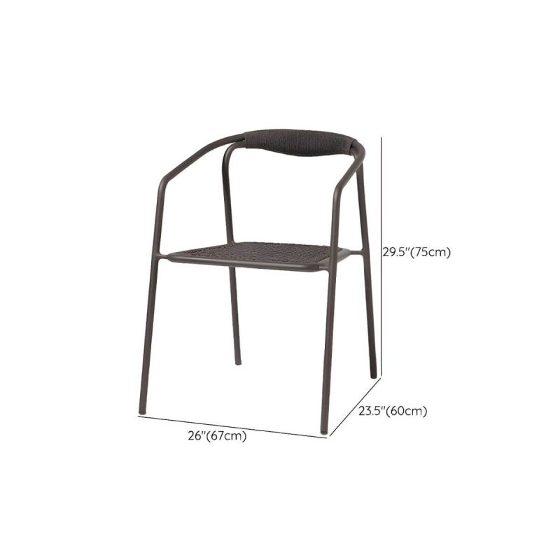"Dimension of Farmhouse Aluminum With Arm Open Back Stacking Patio Dining Chair - 1 Piece Matte Black Rope"