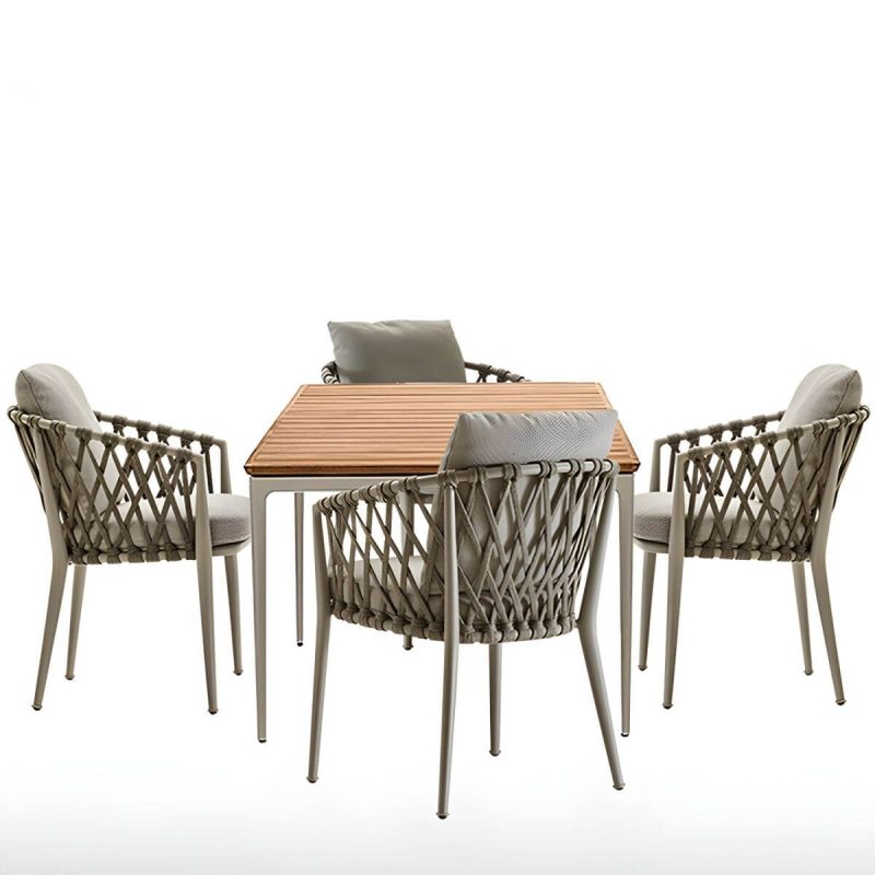 "Antique Finish Dining Chair Metallic Tropical Style with Cushions - 4 Piece Set"