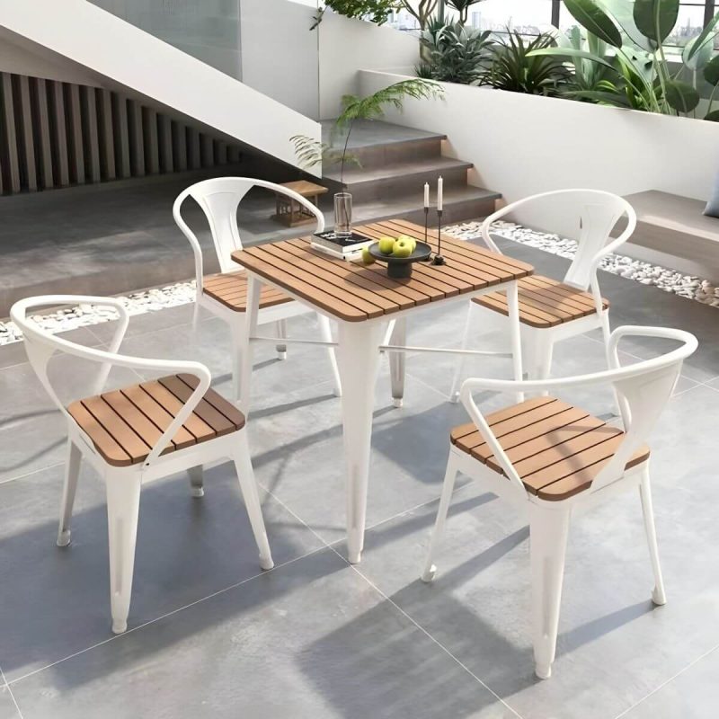 "Industrial Brown Wood Patio Dining Table without Umbrella Hole and UV Resistant Finish - 27.6"L x 27.6"W x 29.5"H Black Table Only"