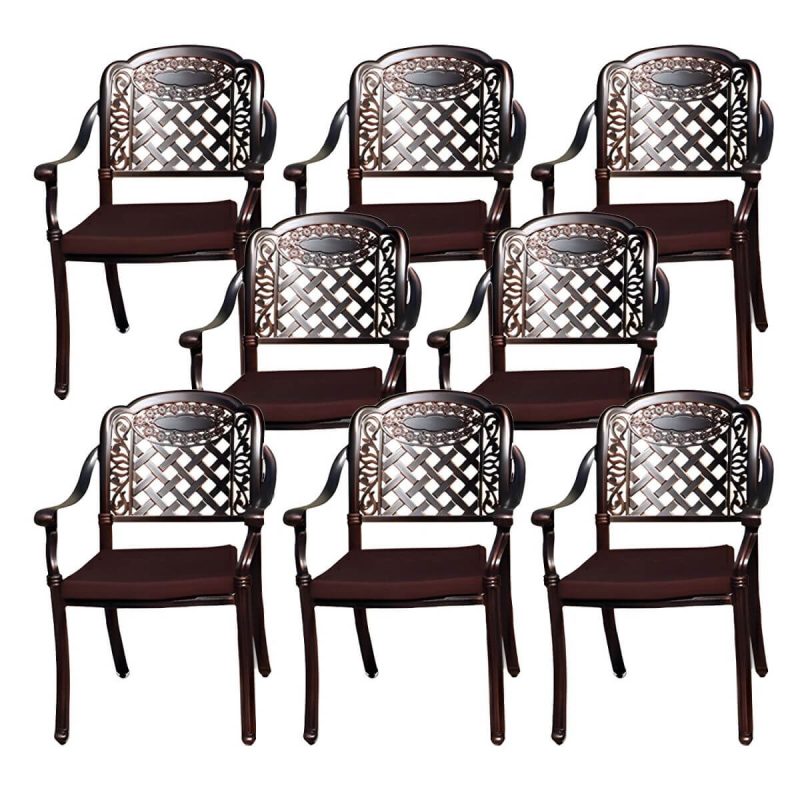 "Copper Metal Arm Chair with Stackable Design and UV Resistant Durability for Traditional Style - 8 Piece Set"