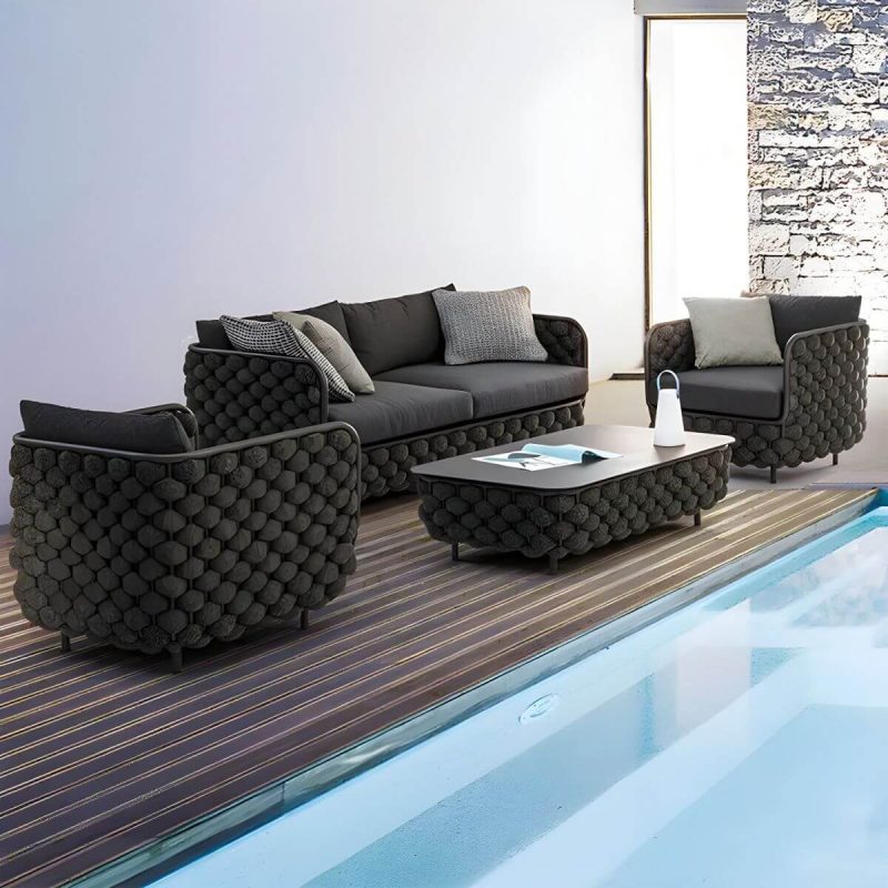 "Black Contemporary Sofa Water Resistant with Cushions for Outdoor - 1-Seater Sofa"