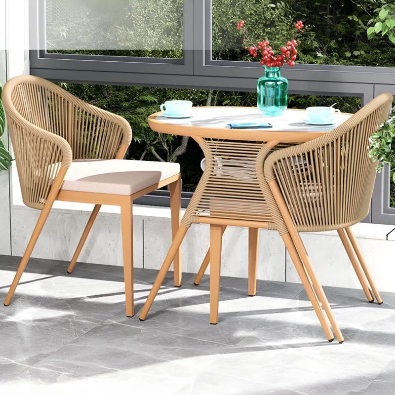 "Contemporary Dining Table Set with Oval Top and 2 Woven Chairs for Courtyard - Table & Chair(s) 2 Natural/ White"