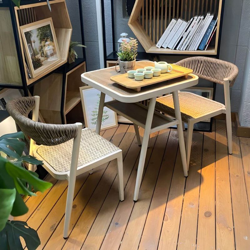 "Modern Style Dining Set Square Metal 1/3 Pcs Dining Table Set - Table & Chair(s) 23.6"L x 23.6"W x 29.5"H 2 Natural"