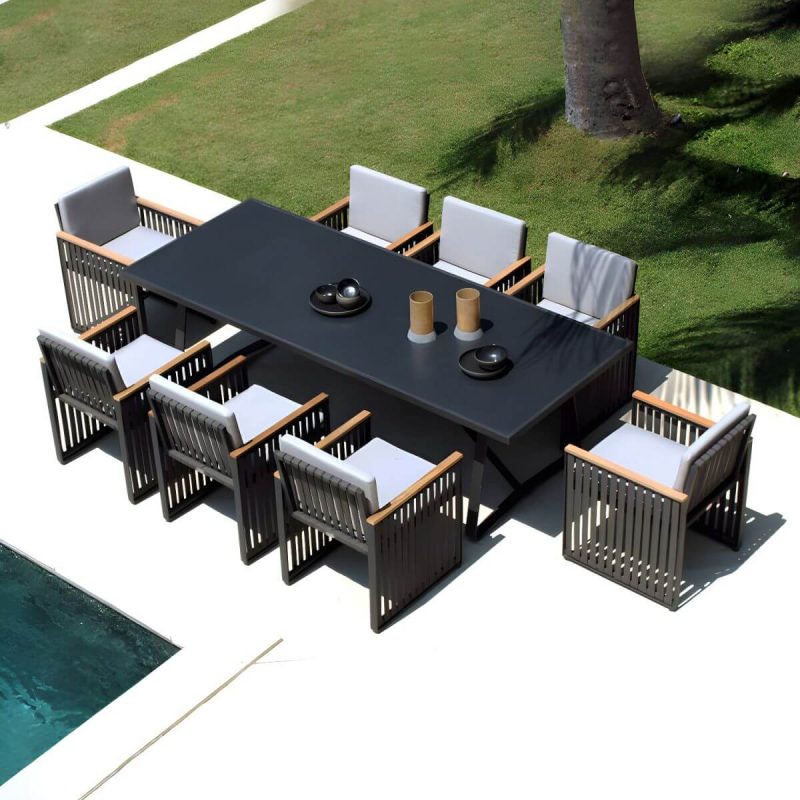 "Boho Patio Dining Table Set 1/5/7/9 Pcs Aluminum Frame Patio Dining Table and Chairs - Table & Chair(s) 78.7"L x 39.4"W x 29.5"H 8 Grey"