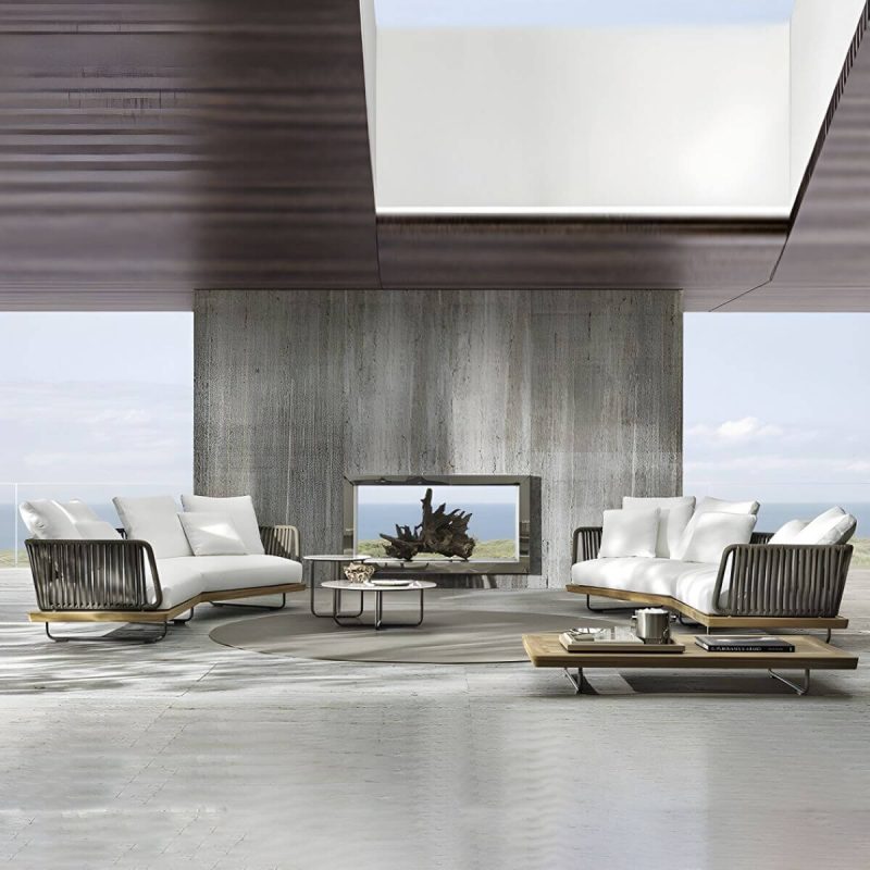"Contemporary Water Resistant Solid Wood Patio Sofa with Cushions - 3-Seater Sofa"
