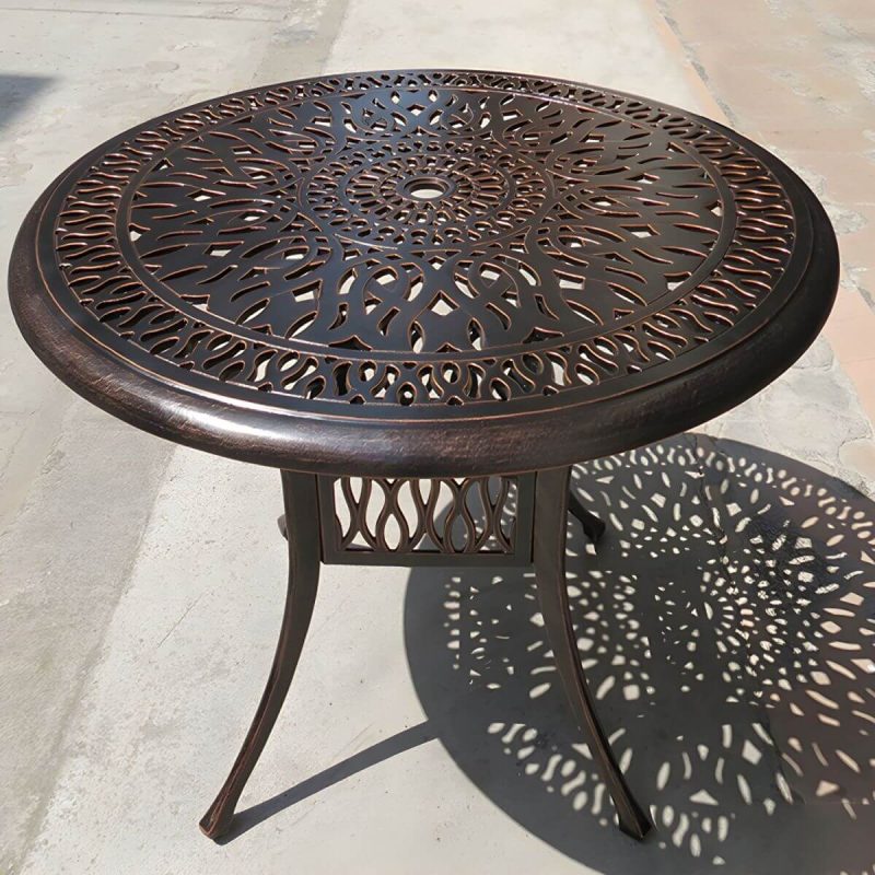 "Aluminum Outdoor Patio Table Industrial UV Resistant Patio Table - Table Only 35.4"L x 35.4"W x 29.5"H Dark Brown/ Black"